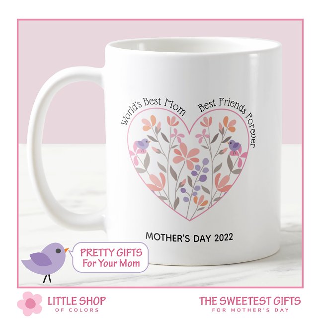 Taza De Café Día de la Madre del Corazón Floral Rosa (Subido por el creador)