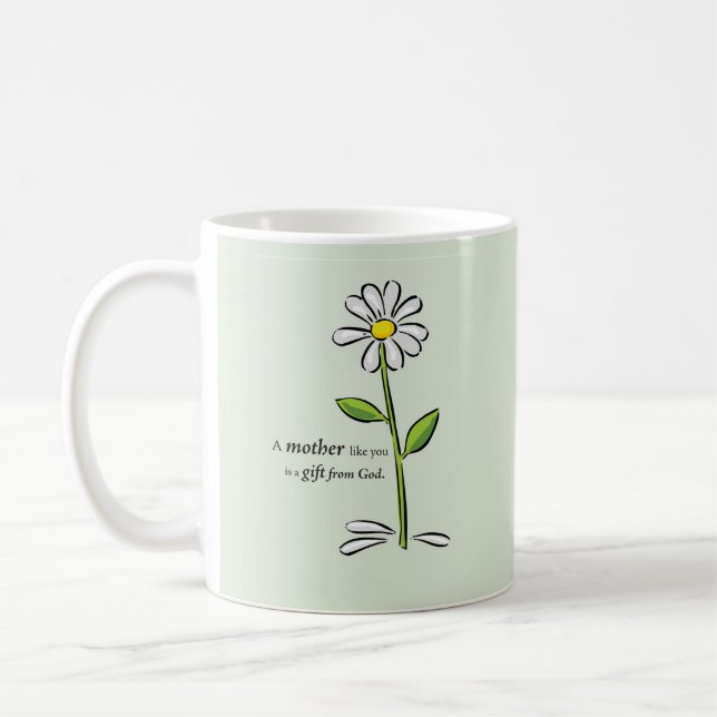 Taza De Café Día de la Madre Flor verde de margarita religiosa (Izquierda)