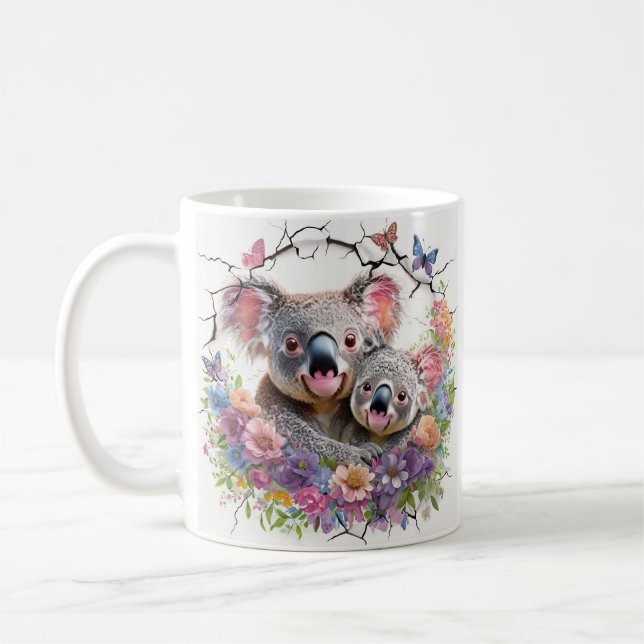 Taza De Café Día de la Madre Koalas rodeada de vibrante floral (Izquierda)