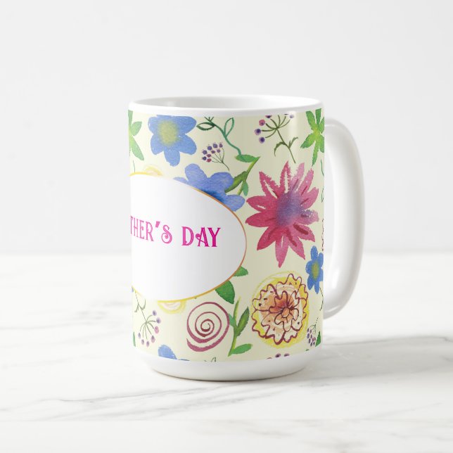 Taza De Café día de la madre, patrón floral (Anverso derecho)