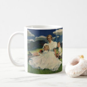 Taza De Café Día de la Madre Vintage, mamá con hijos