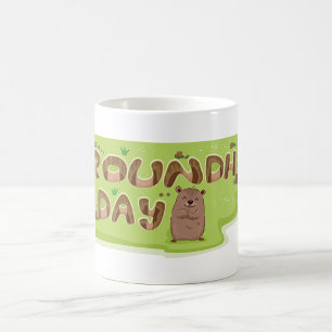 Taza De Café Día de la Marmota con letras de madera