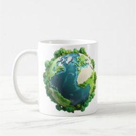 Taza De Café Día de la Tierra - Tierra verde y azul con árboles