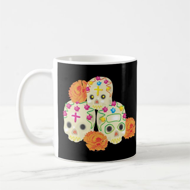 Taza De Café Día de las Calaveras Azucareras Muertas y Marigole (Izquierda)