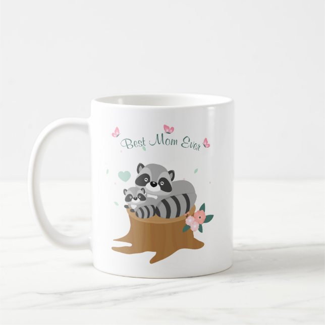 Taza De Café Día de las Madres Mapaches y bebé (Izquierda)