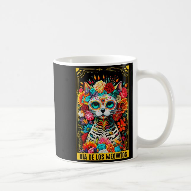 Taza De Café Dia De Los Meowtos Sugar Skull Cat Gift  (Derecha)