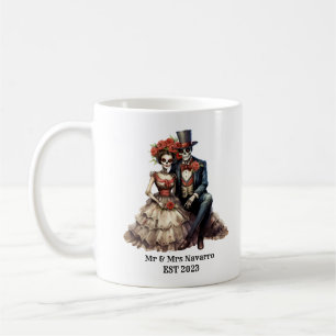 Taza De Café Dia de los Muertos Boda Sr. y Sra. Sugar Skull