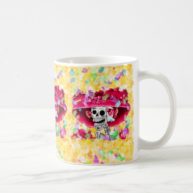 Taza De Café Dia De Los Muertos Calavera Catrina en rojo (Derecha)