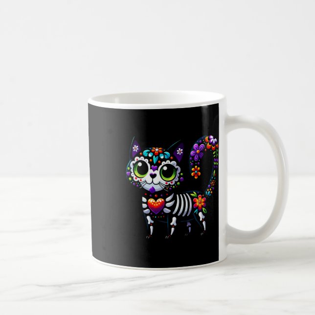 Taza De Café Dia De Los Muertos Cinco De Mayo Cat Sugar Skull M (Derecha)