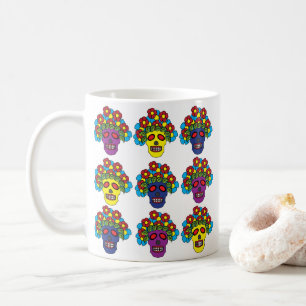 Taza De Café Día De Los Muertos Cráneo Floral