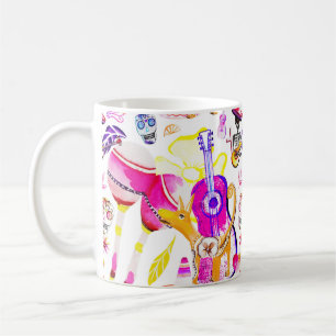 Taza De Café Dia De Los Muertos- Skeleton, Perro, Música Mexica