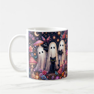 Taza De Café Día de Muertos Fantasmas y Gatos Negros