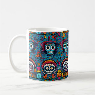 Taza De Café Dia de Muertos, patrón de cráneos azucareros