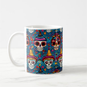 Taza De Café Dia de Muertos, patrón de cráneos azucareros