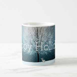 Taza De Café Día de Nieve, Árbol Cubierto de Nieve, Conejito