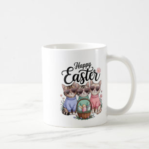 Taza De Café Dia de Pascua Gato conejito Orejas Huevos Gráficos