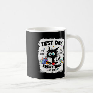 Taza De Café Día de prueba Gato divertido estresado Profesor Es