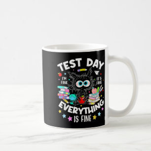 Taza De Café Día de prueba Gato estresado divertido Profesor Es