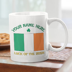 Taza De Café Día de San Patricio Bandera de Irlanda Nombre Pers