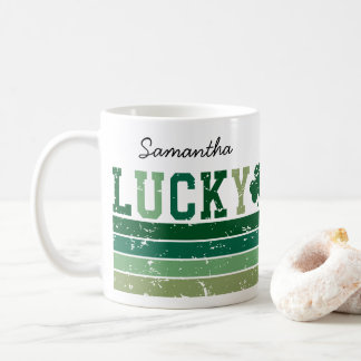 Taza De Café Día de San Patricio Retro Personalizado "Afortunad