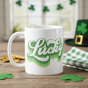 Taza De Café Día de San Patricio Verde y Blanco Afortunado