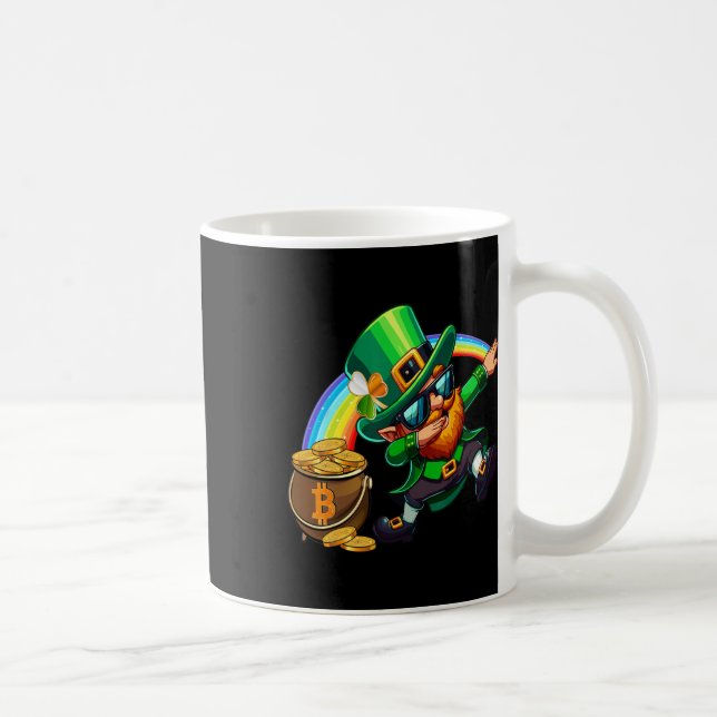 Taza De Café Día de San Patrón Dabbing Bitcoin Rainbow Leprecha (Derecha)