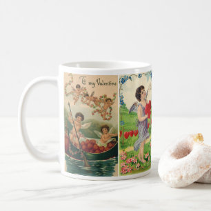 Taza De Café Día de San Valentín antiguo, corazones de ángeles 