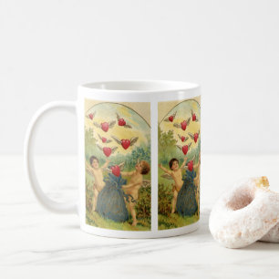 Taza De Café Día de San Valentín antiguo, corazones de querubin