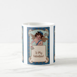 Taza De Café Día de San Valentín antiguo, Querubín con cartas d