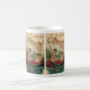 Taza De Café Día de San Valentín antiguo, querubines victoriano