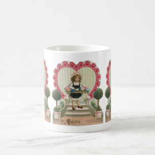 Taza De Café Día de San Valentín Antiguo y Bonito, Niña con Flo