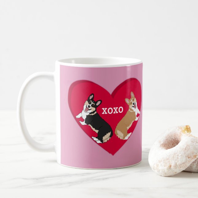 Taza De Café Día de San Valentín Corgi (Con donut)