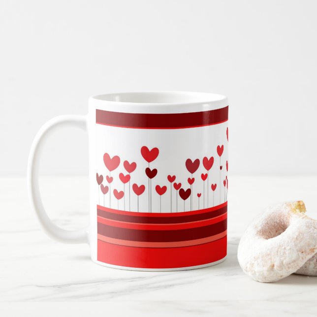 Taza De Café Día de San Valentín de corazones en ramas (Con donut)