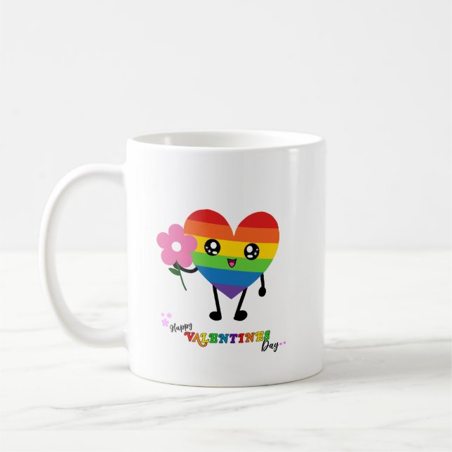 Taza De Café Día de San Valentín del corazón del arco iris (Izquierda)