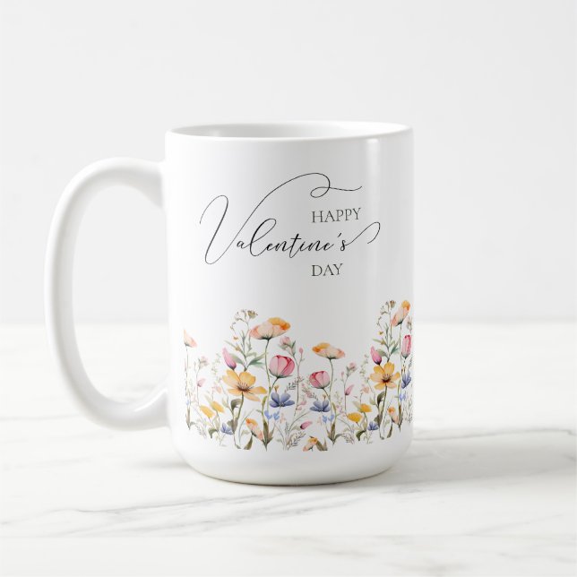 Taza De Café Día de San Valentín del prado de primavera de flor (Izquierda)