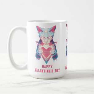 Taza De Café Día de San Valentín Gato Retro Neon 