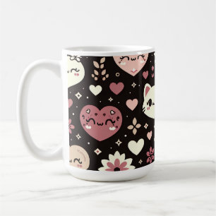 Taza De Café Día de San Valentín Kawaii Gats Patrón de flores d