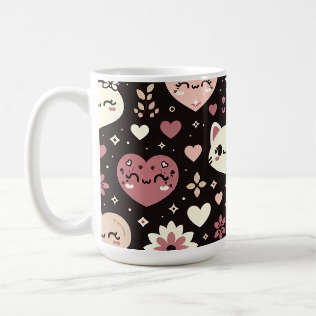 Taza De Café Día de San Valentín Kawaii Gats Patrón de flores d (Izquierda)