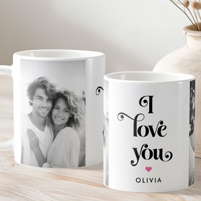 Taza De Café Día de San Valentín retro me encanta tu foto de no (Valentines day retro I love you name photo Coffee Mug)