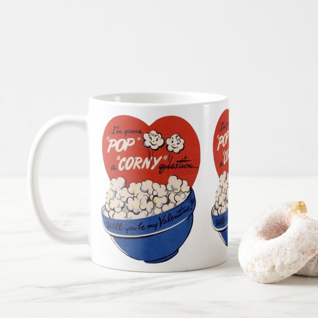 Taza De Café Día de San Valentín retro, palomitas de maíz y pre (Con donut)