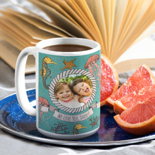 Taza De Café Día del Padre de Animales de Océano Verde azulado
