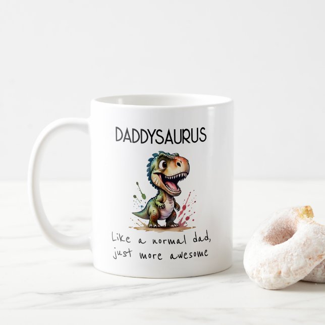 Taza De Café Día del Padre de Cute Daddysaurus (Con donut)