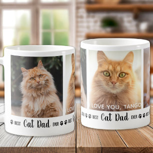 Taza De Café Día del Padre Gato Personalizado Moderno 3 Fotos D