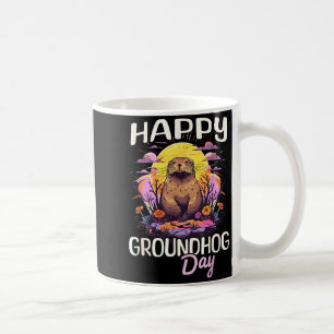 Taza De Café Día Feliz de la Marmota Arte Gráfico Vintage Mujer
