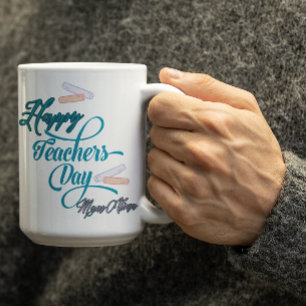 Taza De Café Día Feliz del Maestro Azul Pastel Personalizable