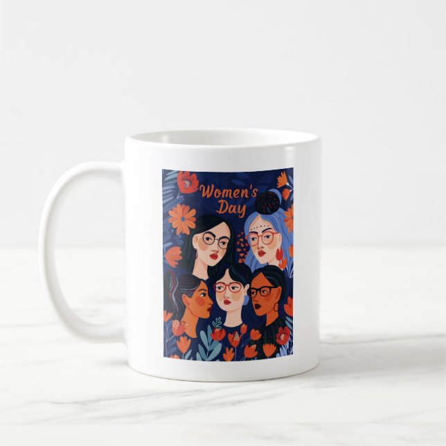 Taza De Café Día Internacional de la Mujer Floral Blue (Izquierda)