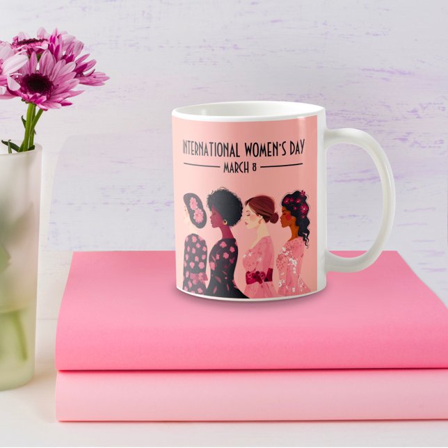 Taza De Café Día Internacional de la Mujer: Floral rosa (Subido por el creador)