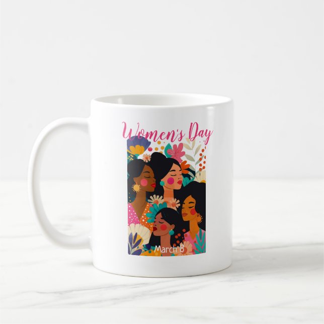 Taza De Café Día Internacional de la Mujer Rosa Floral (Izquierda)