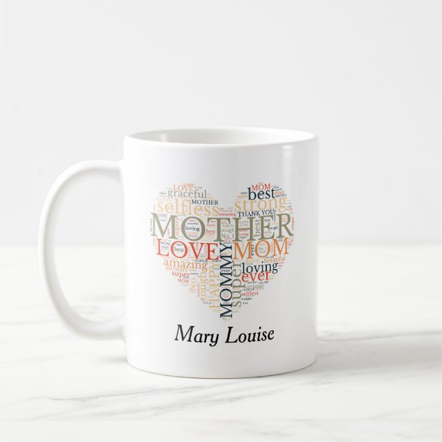 Taza De Café Día personalizado de la madre en la nube de palabr (Izquierda)