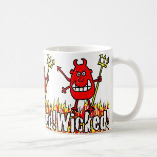 Taza De Café Diablo malvado con tridente en las llamas